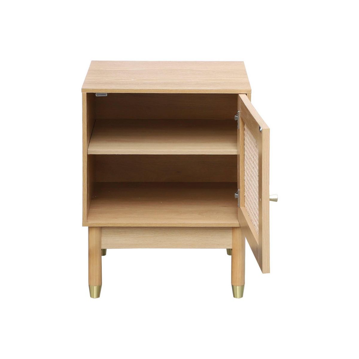 SWEEEK Lot de 2 tables de chevet bohème bois et cannage naturel 1 porte 45 x 40 x 60 cm - Judith