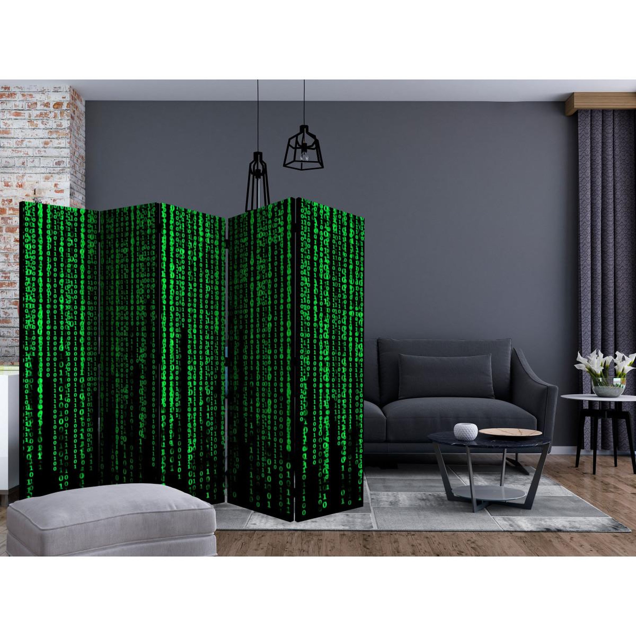 Voir la diapositive 2 : Paris Prix Paravent 5 volets  digital rain  172x225cm