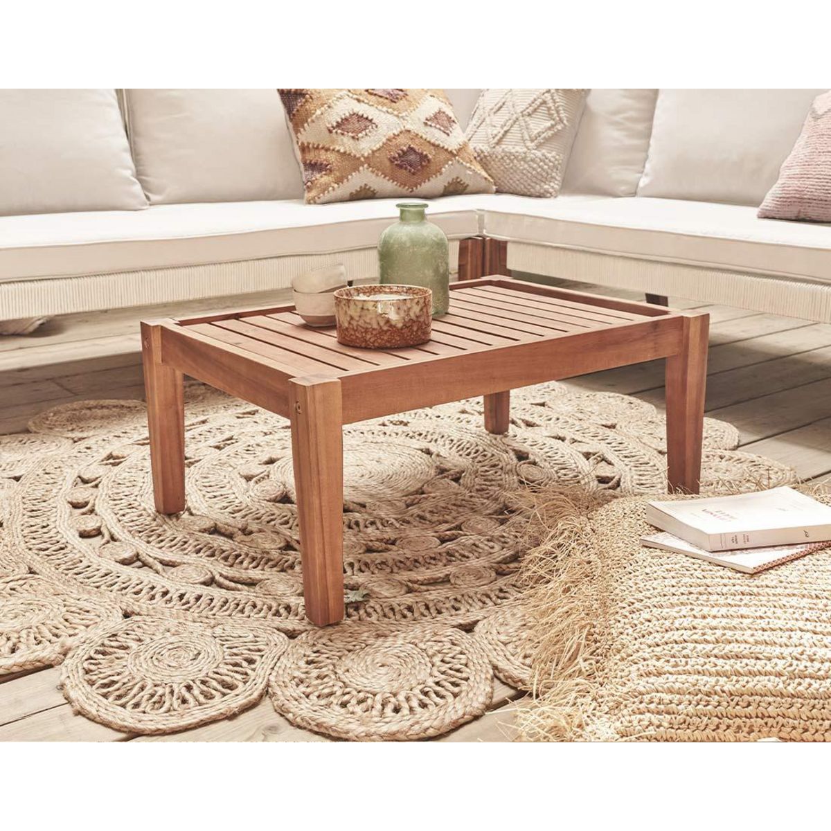 BEST MOBILIER Papua - salon bas de jardin 5 places - bois, corde et coussins beiges