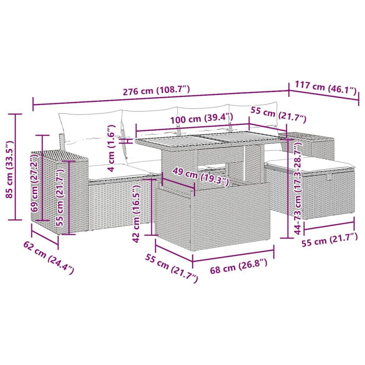 VIDAXL Salon de jardin 6 pcs avec coussins beige resine tressee acacia