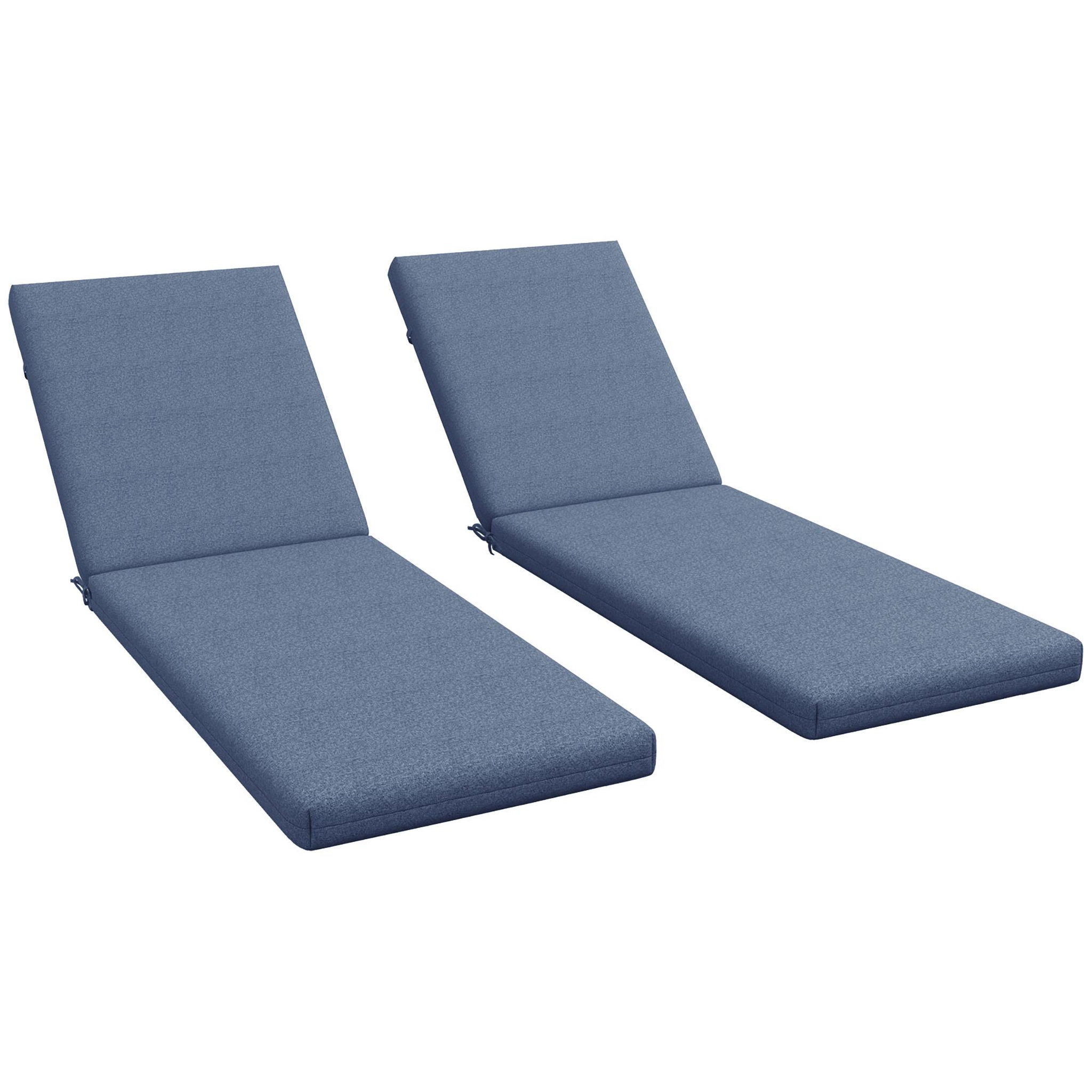OUTSUNNY Lot de 2 matelas pour transat bain de soleil - dim. 190,5L x 58,4l x 7H cm - cordons d'attache - bleu