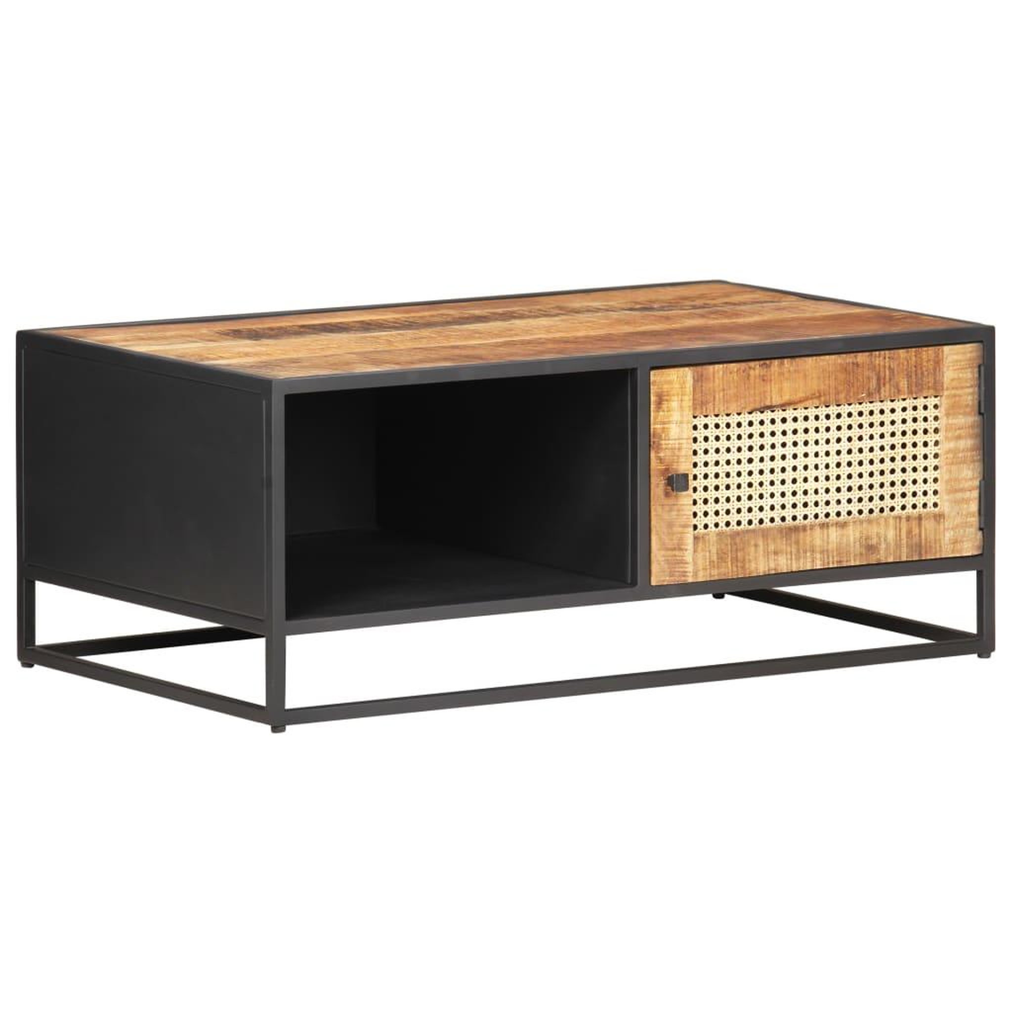 VIDAXL Table basse 90x50x35cm bois de manguier brut et canne naturelle