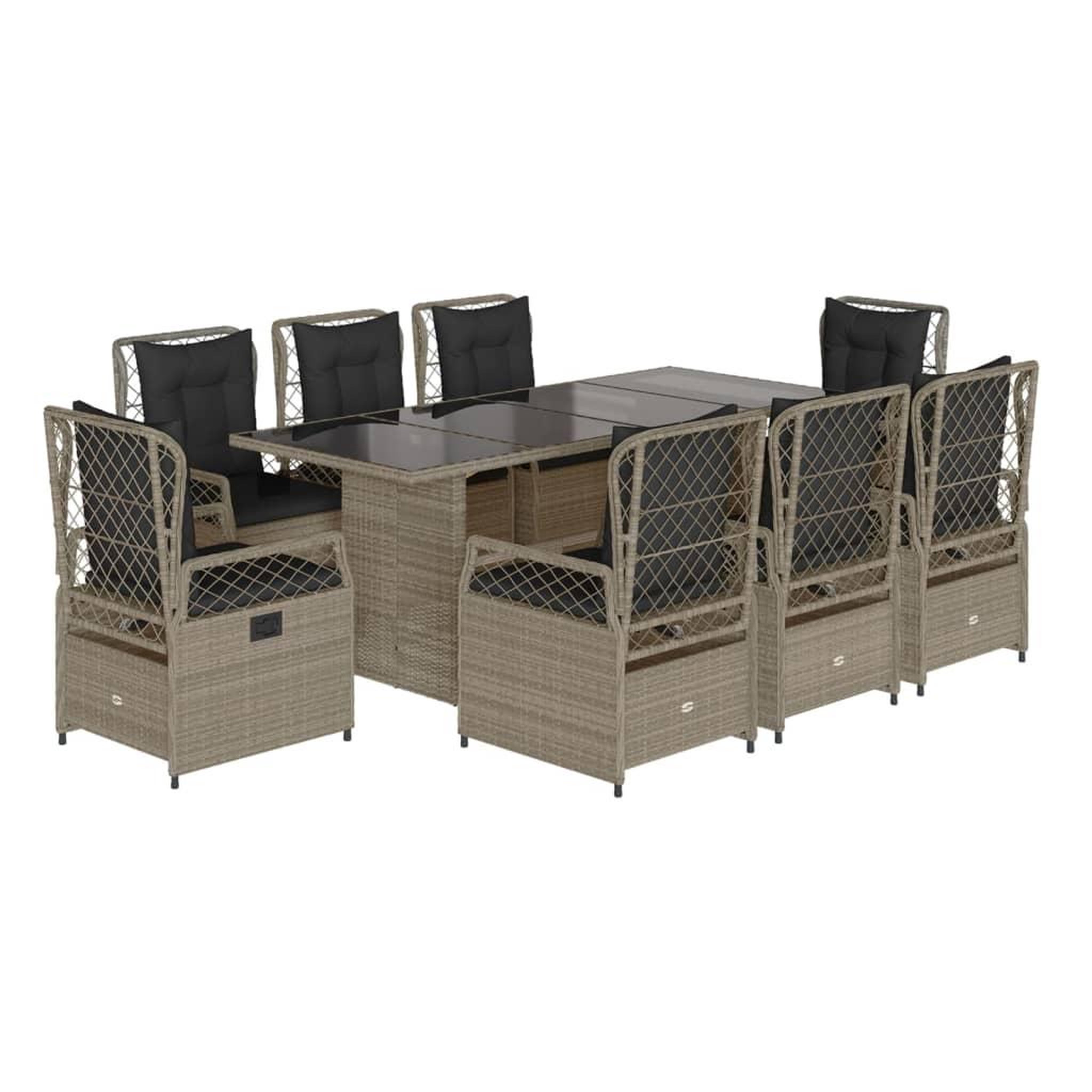 Voir la diapositive 2 : VIDAXL Ensemble a manger de jardin et coussins 9 pcs gris clair rotin