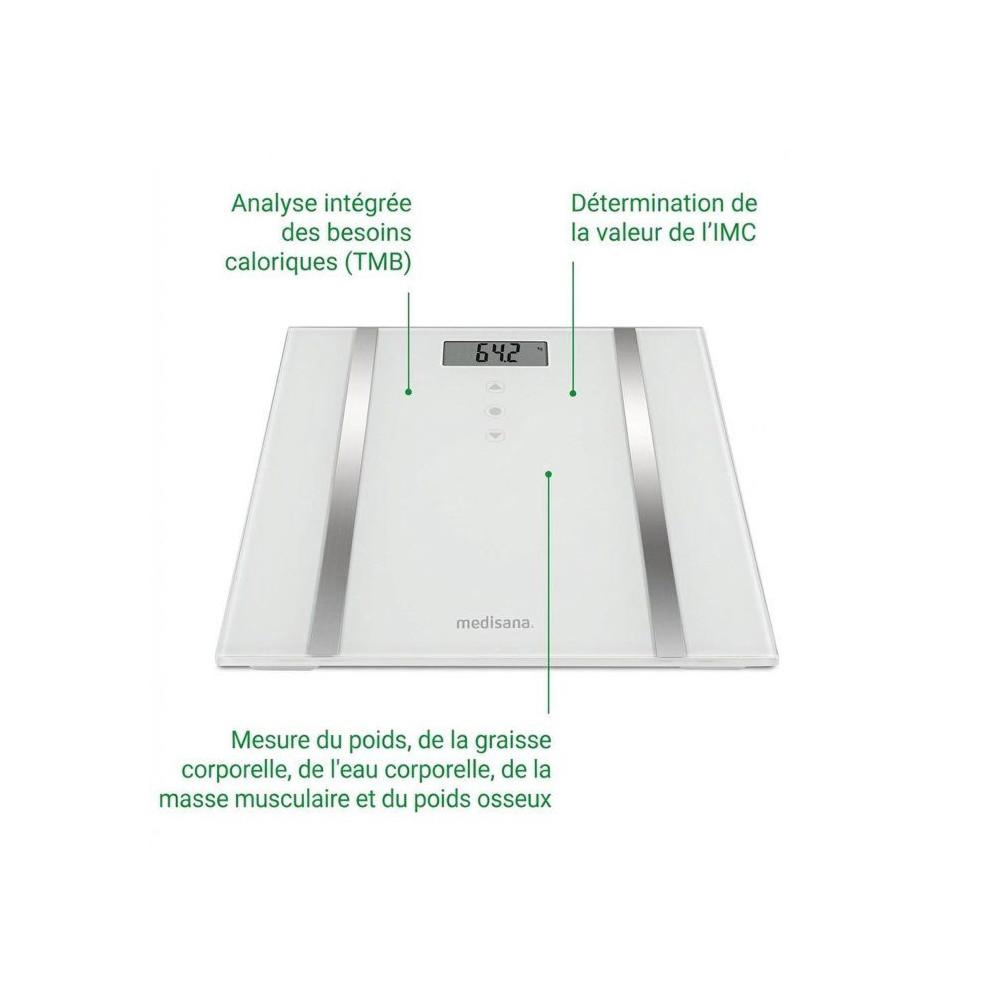 Voir la diapositive 6 : Medisana Medisana bs 483 pèse-personne électronique blanc avec analyse corporelle, imc et métabolisme de base, jusqu'à 180 kg