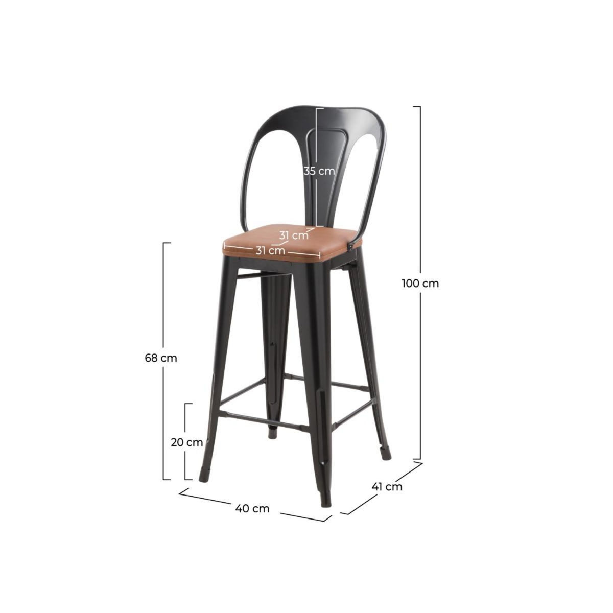 Rendez vous déco Lot de 2 chaises pour îlot central 68 cm noires et marron - Charly