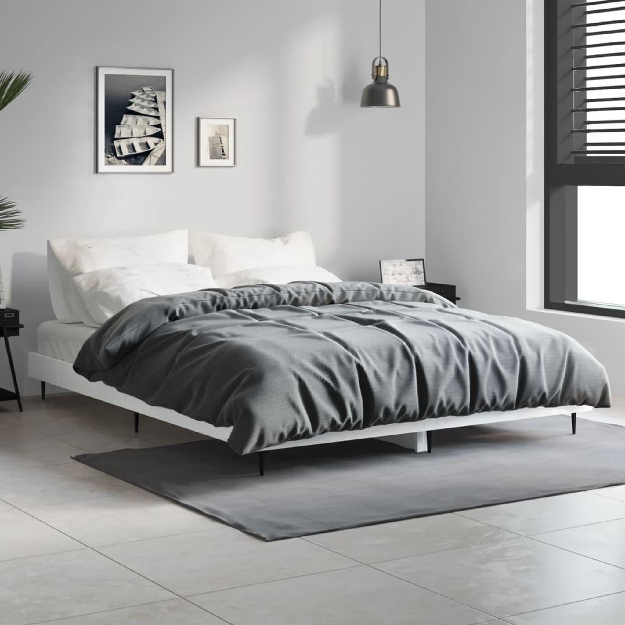 VIDAXL Cadre de lit sans matelas blanc brillant 135x190 cm