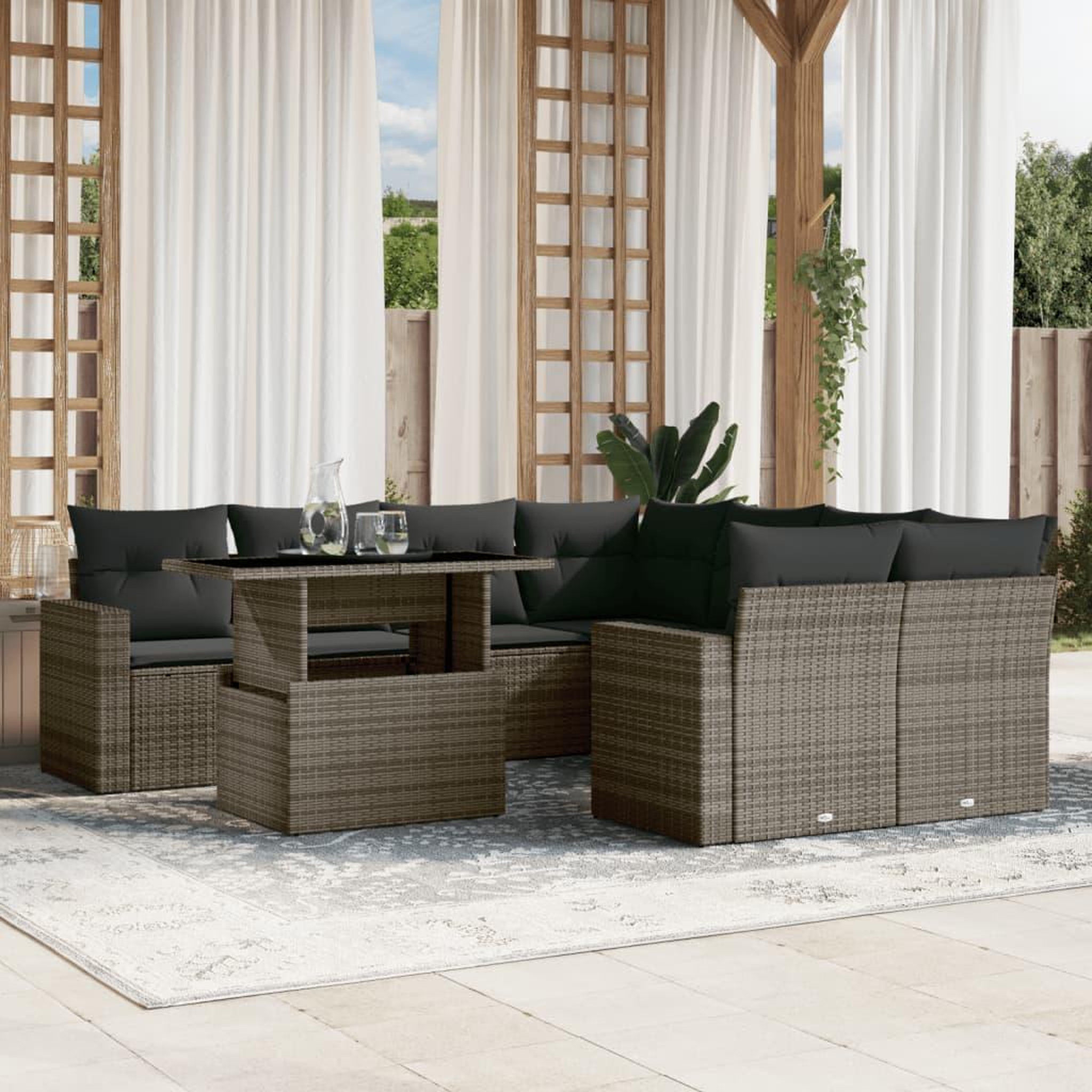 VIDAXL Salon de jardin 9 pcs avec coussins gris resine tressee