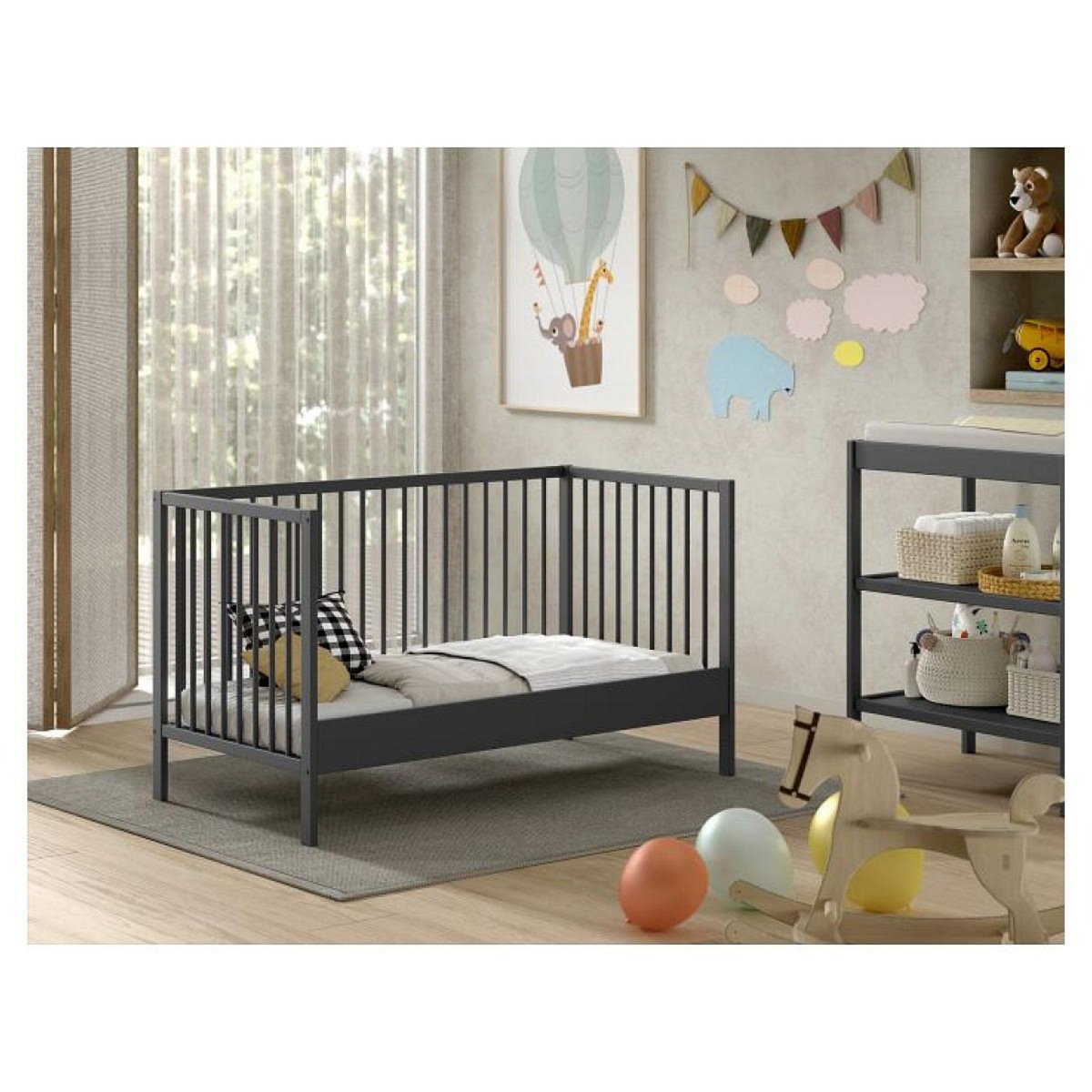 Vipack Lit Pour Bébé Dino 70x140 Cm Anthracite