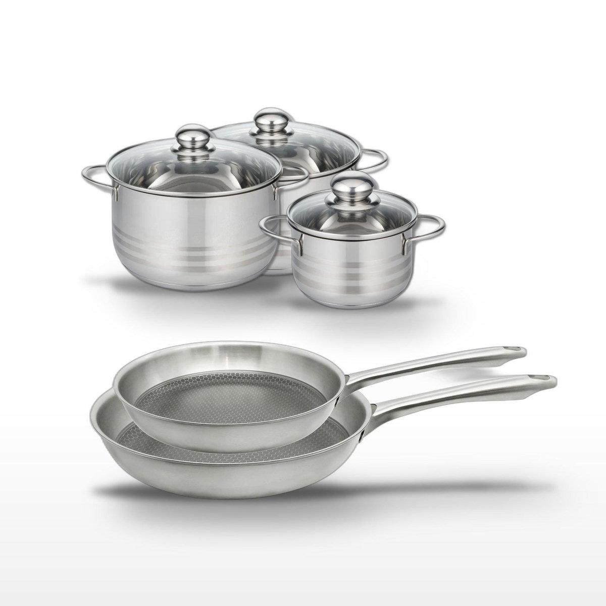 ELO Lot de 2 Poêles 24/28 cm et 3 Faitouts 16/20/24 cm Elo Relief Passion