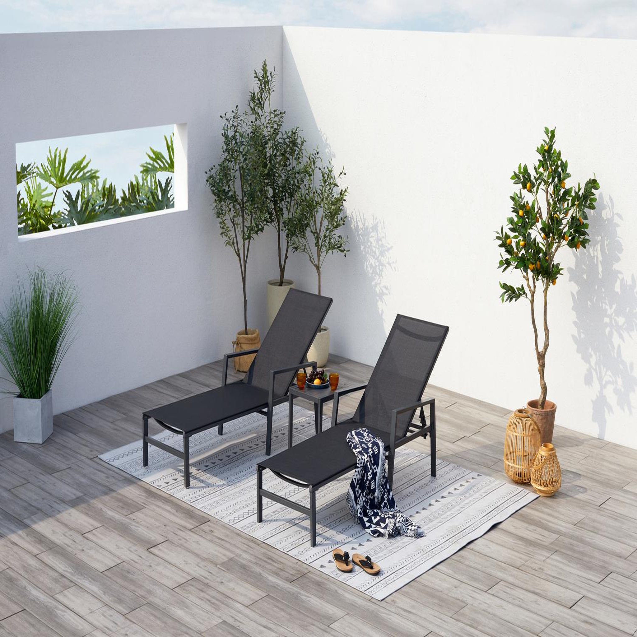 Voir la diapositive 2 : CONCEPT USINE Lot de 2 transats et une table d'appoint noir bari