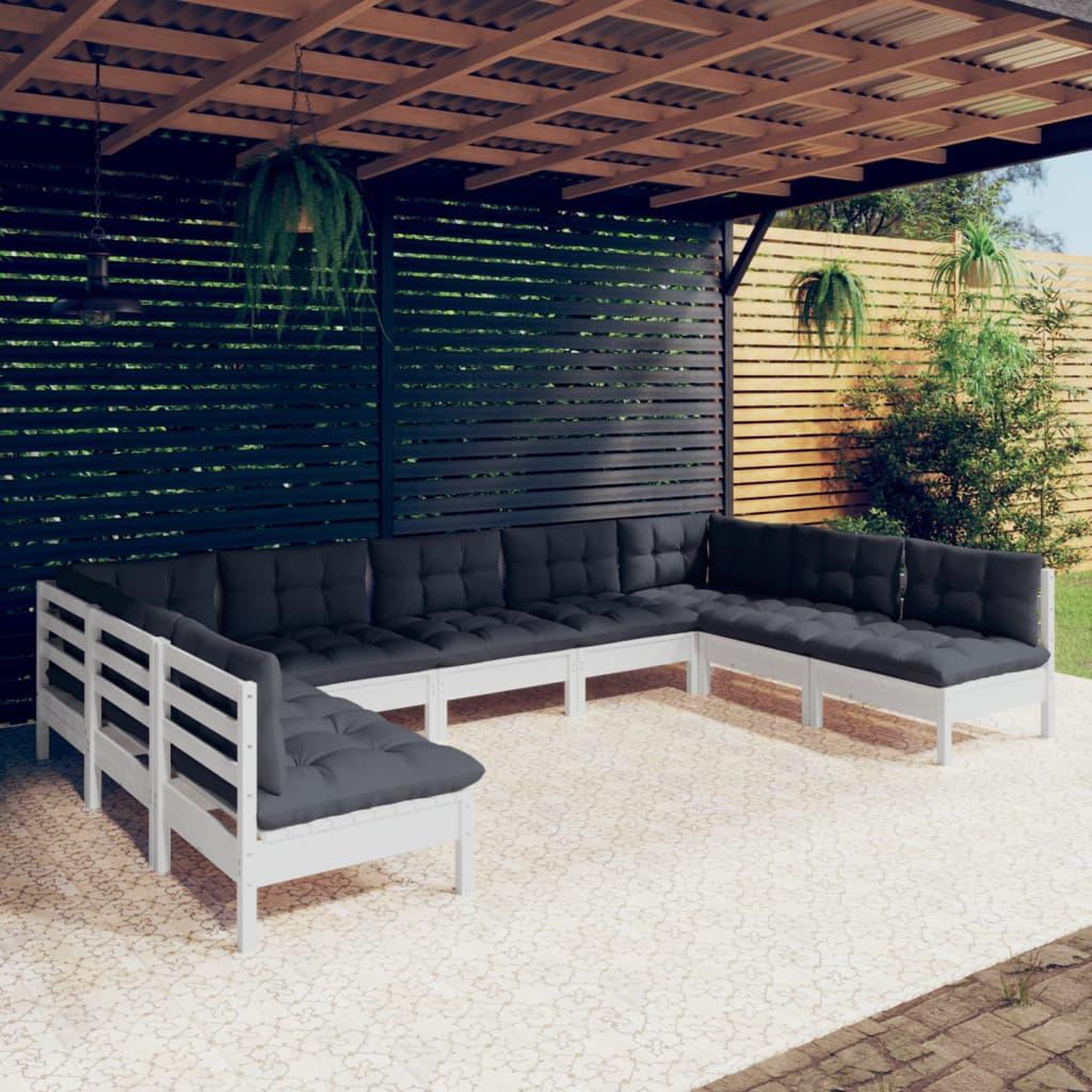 Voir la diapositive 1 : VIDAXL Salon de jardin 9 pcs avec coussins blanc bois de pin massif