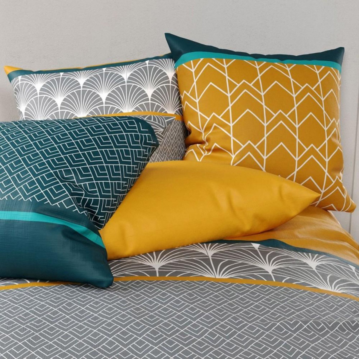 ATELIER DU COTON Housse de couette 200x200 Lupin + 2 taies coton 57 fils