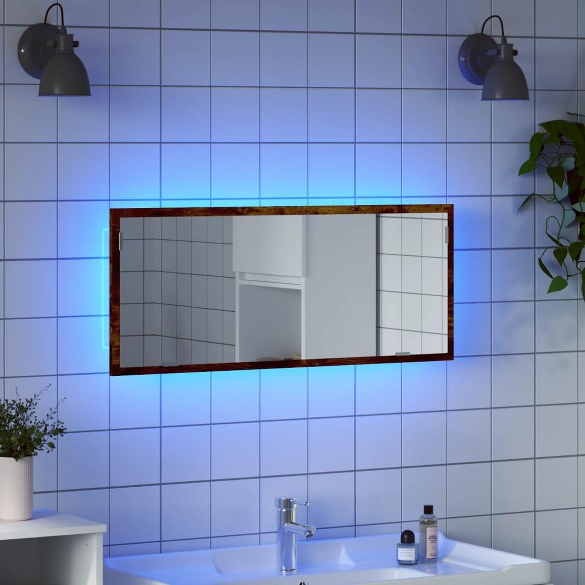VIDAXL Miroir de salle de bain a LED chene fume bois d'ingenierie
