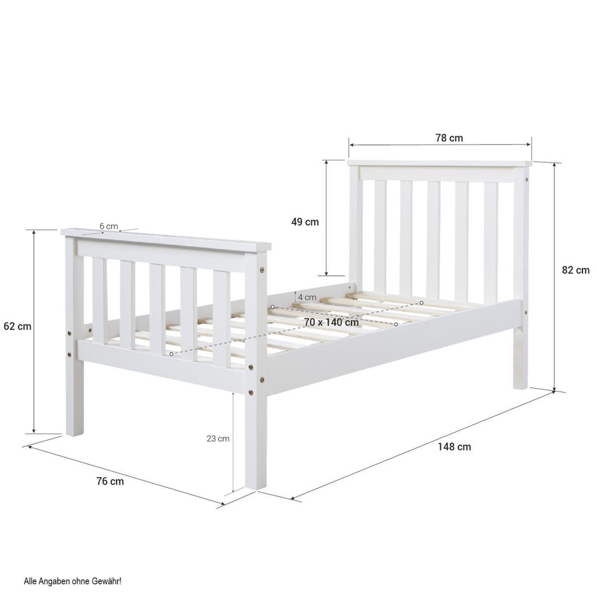 Voir la diapositive 2 : HomeStyle4U Lit simple en bois - blanc