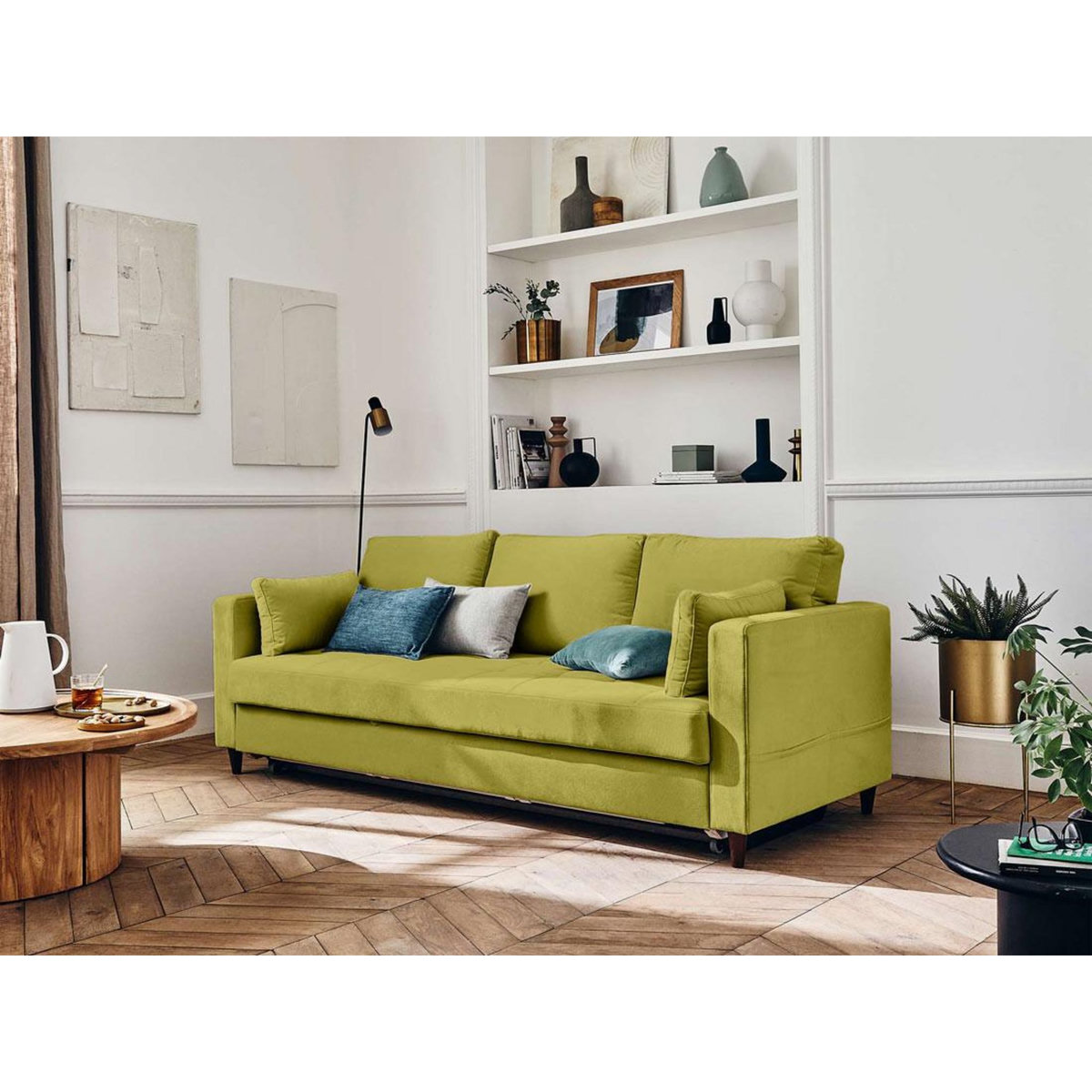 LISA DESIGN Anna - canapé droit 3 places convertible avec poche en velours