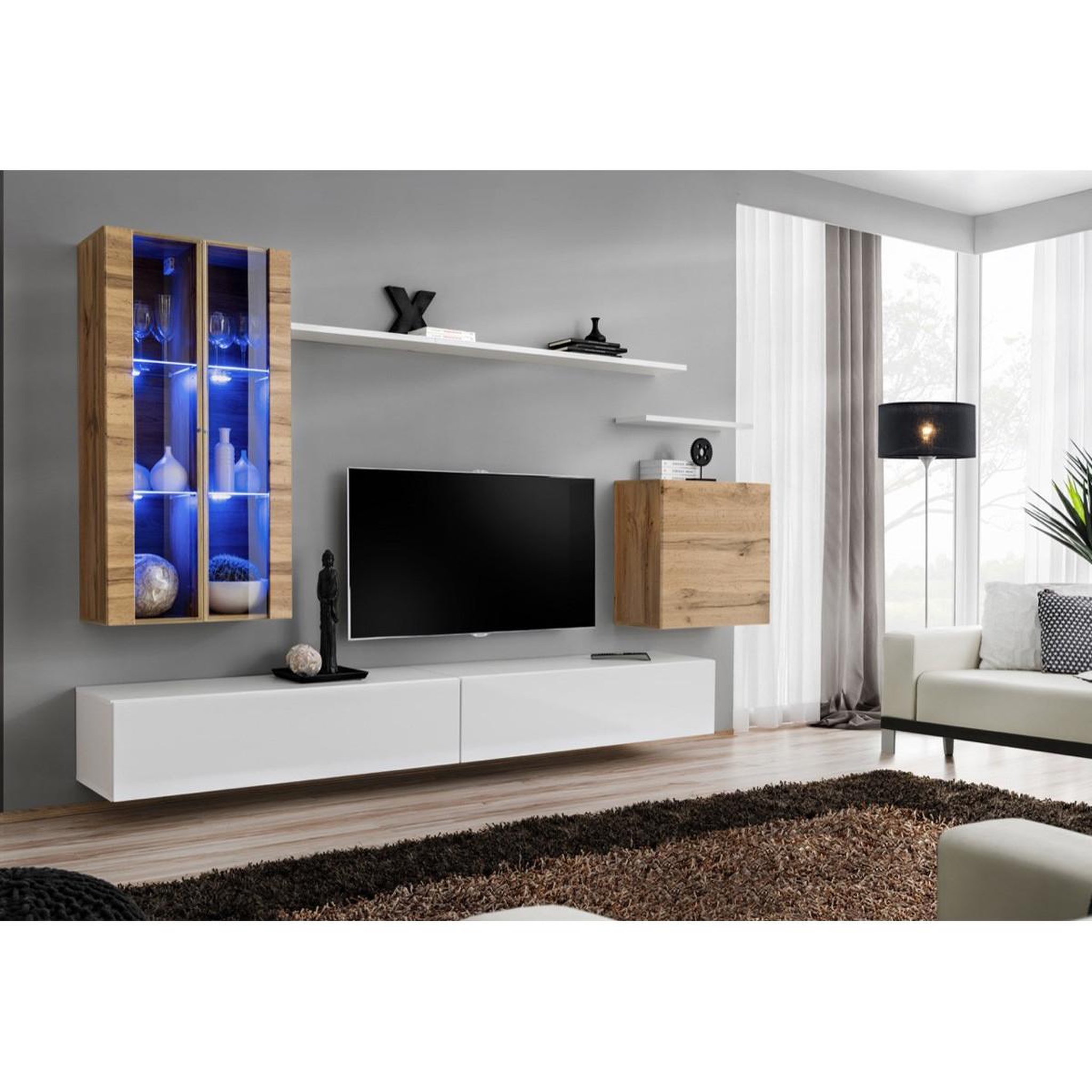 Voir la diapositive 2 : Paris Prix Meuble tv mural design  switch xii  270cm naturel & blanc