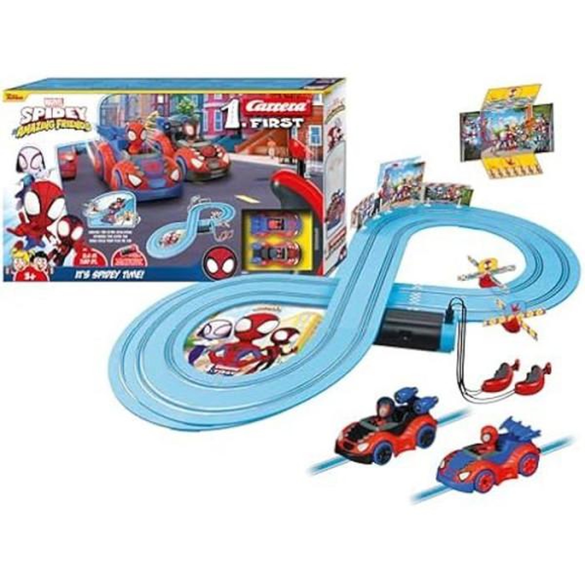 Carrera Circuit de course Spidey - It's Spidey Time!, Longueur 2,4 m, Echelle des voitures 1/50, Carrera First, Des 3 ans