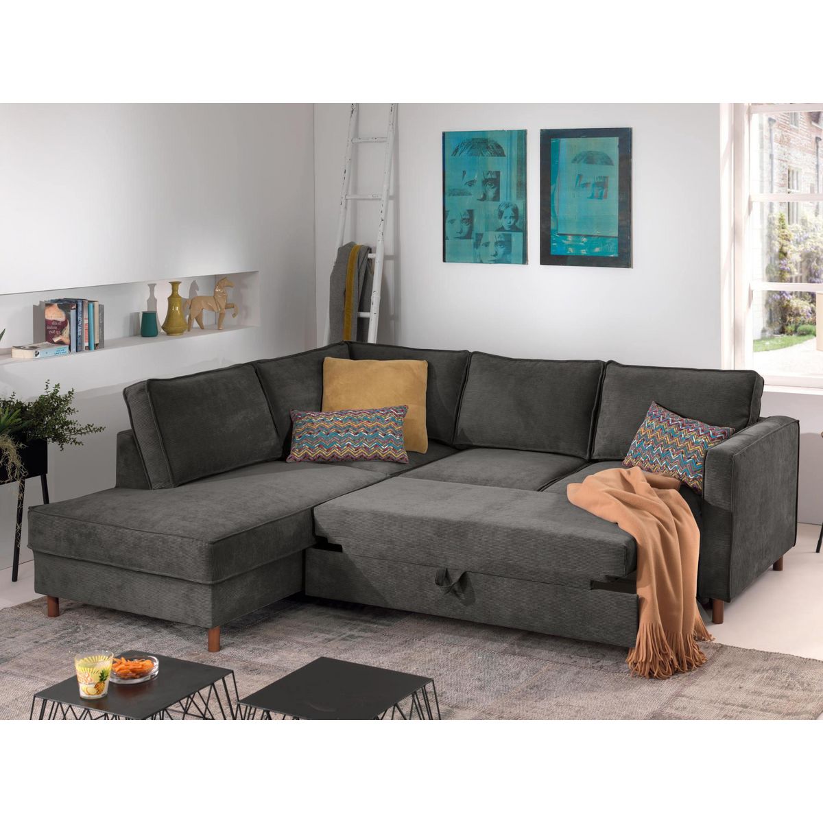 LISA DESIGN Jake - canapé d'angle gauche - convertible - 5 places - en velours côtelé