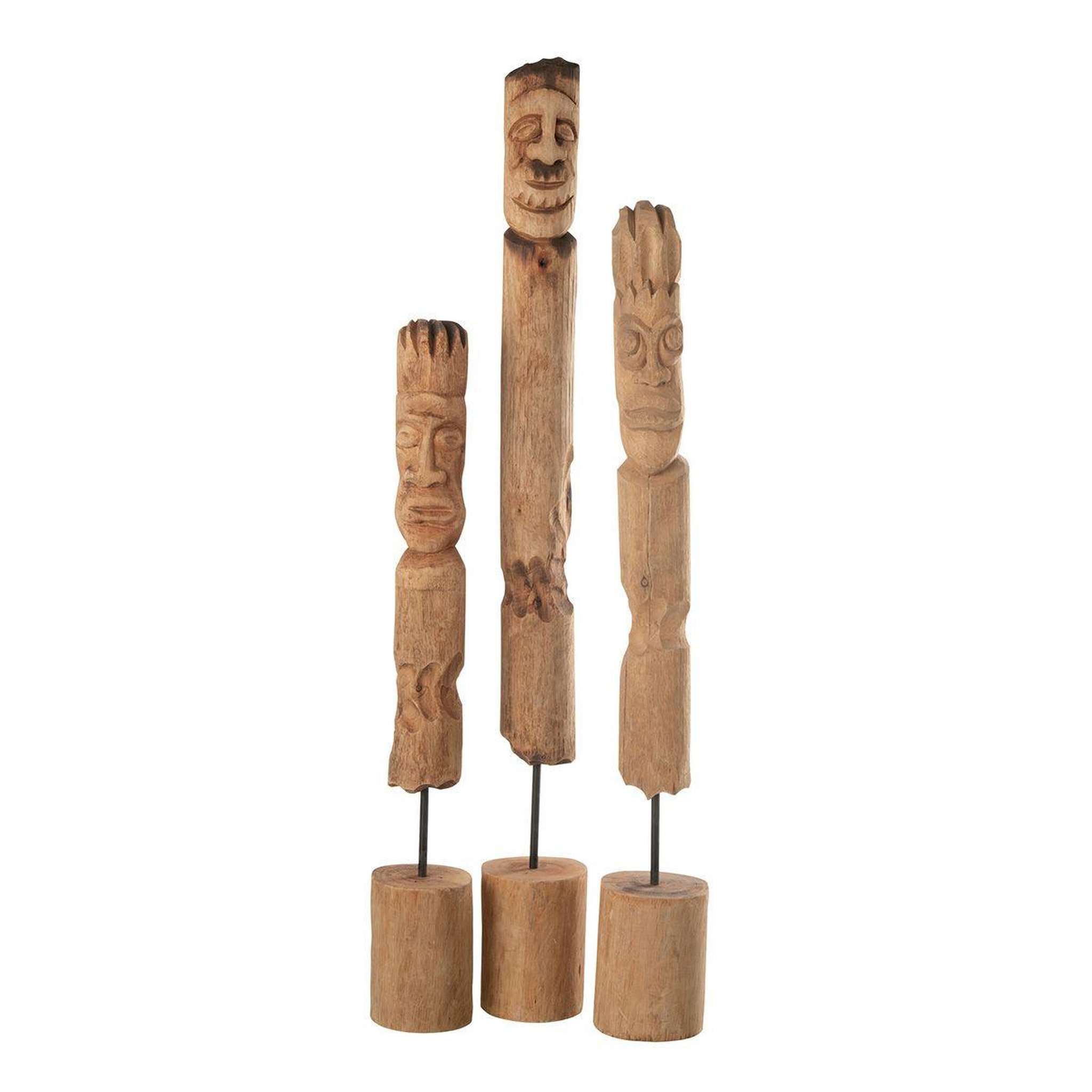 J-LINE Lot de 3 statuettes déco en bois  totem  86cm naturel