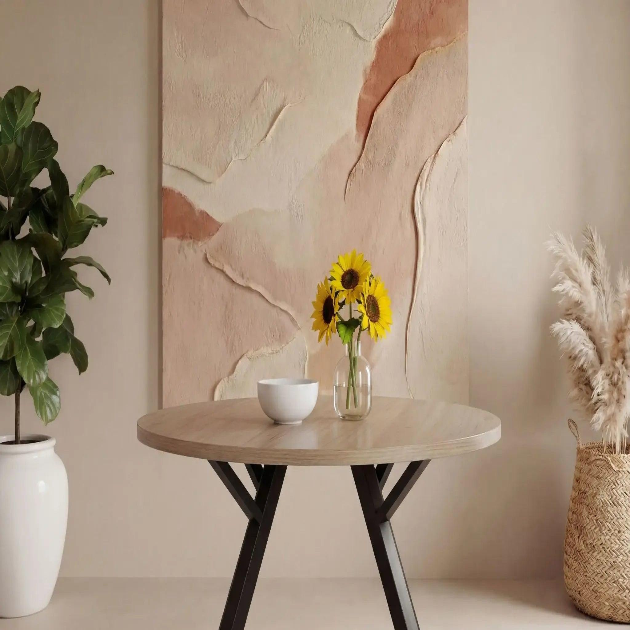 Voir la diapositive 5 : CASANOVA PARIS Iloa - table à manger ronde 120cmpieds en métal noir - chêne clair