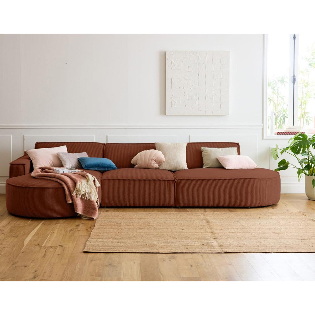 LISA DESIGN Spiaggia - canapé d'angle gauche - forme arrondie - 5 places - en velours côtelé