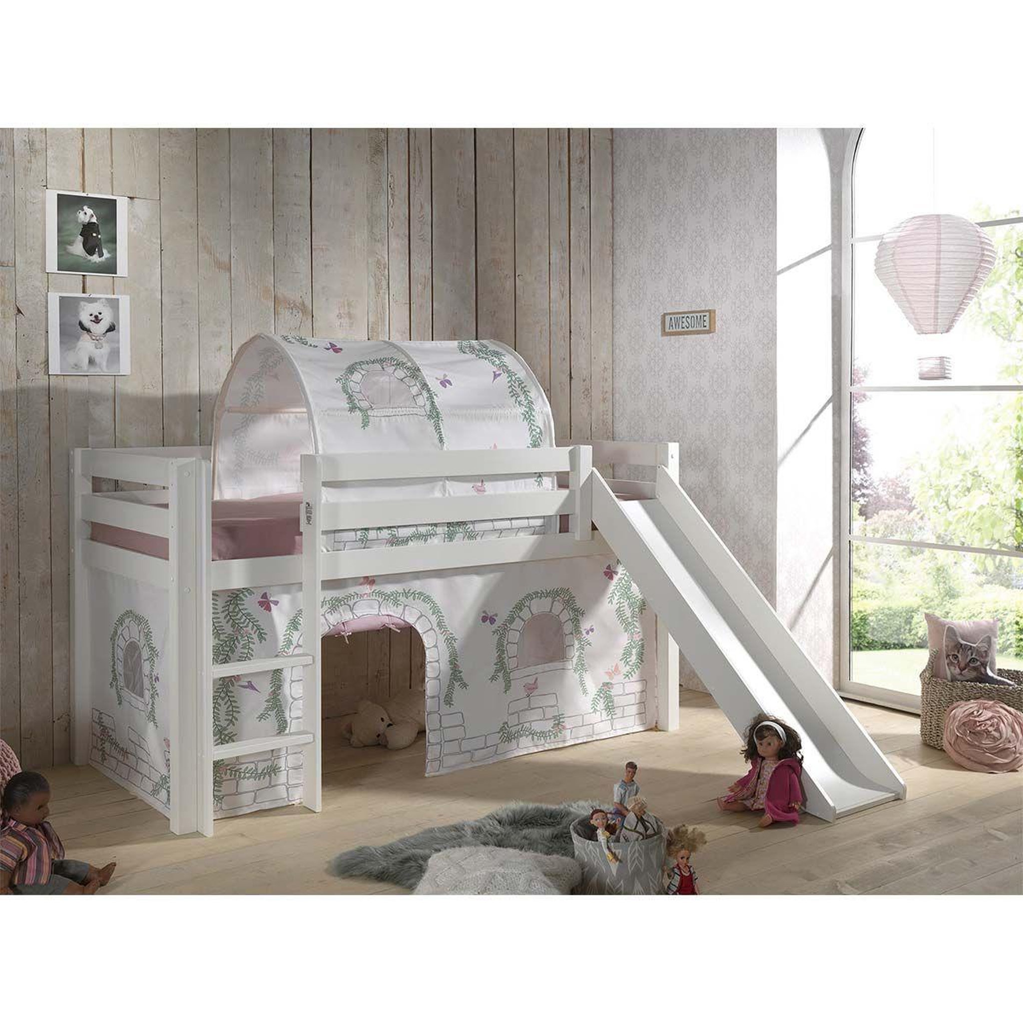 Voir la diapositive 3 : Paris Prix Pack - lit enfant toboggan, tente & tunnel  pino birdy  blanc