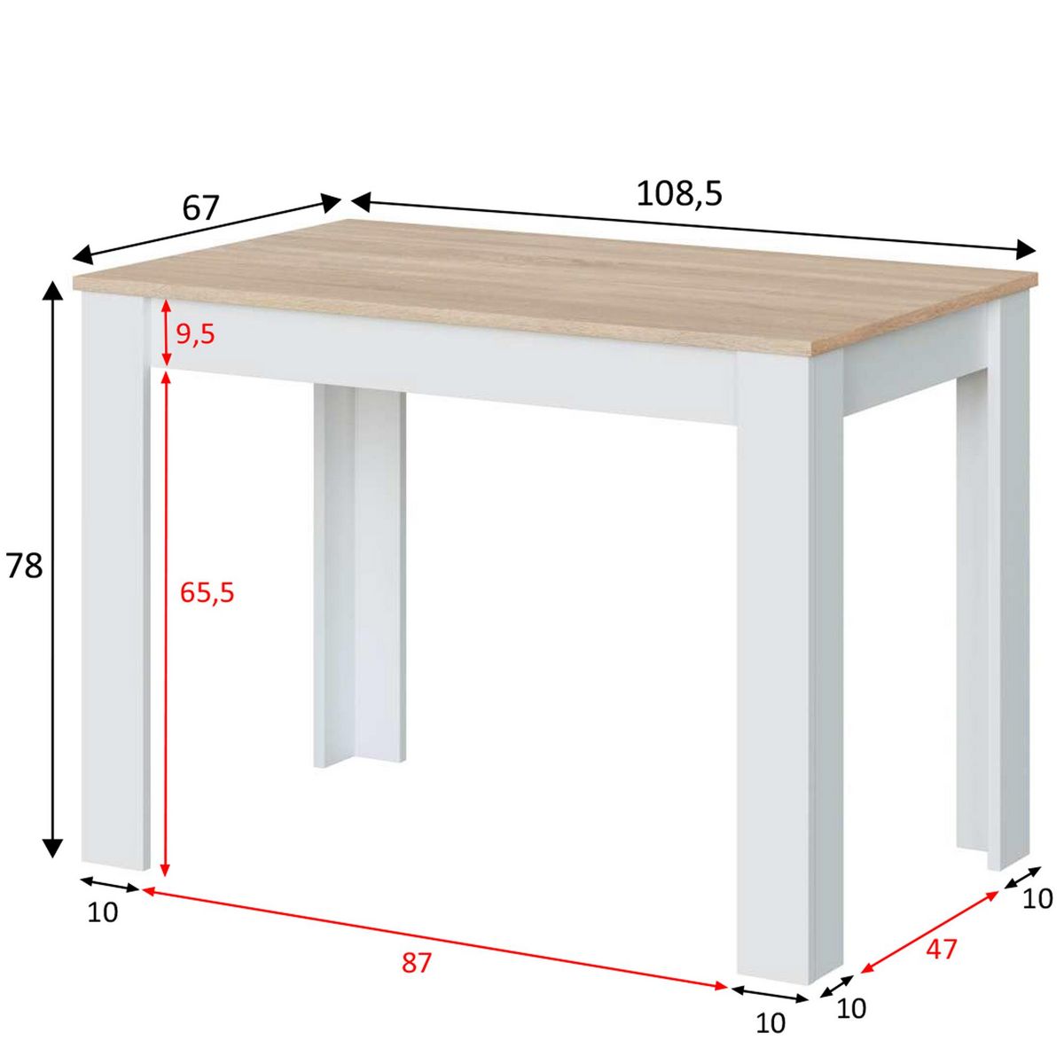 VS VENTA-STOCK Table Fixe Silo Couleur Chêne et Blanc, Table de Cuisine, Longueur 109 cm