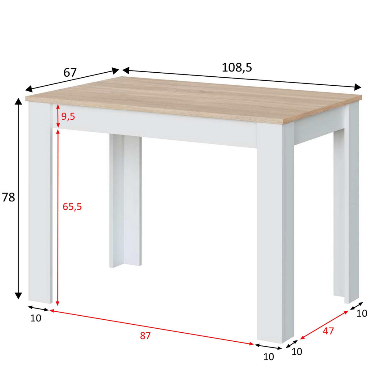 VS VENTA-STOCK Table Fixe Silo Couleur Chêne et Blanc, Table de Cuisine, Longueur 109 cm