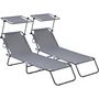 Voir la diapositive 1 : Habitat et Jardin Lot de 2 bains de soleil pliable  Lazy  - Avec pare soleil - Gris