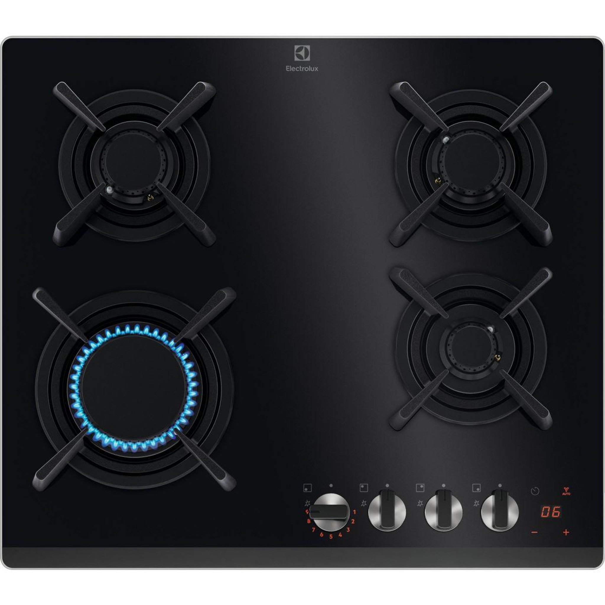 ELECTROLUX Plaque gaz kgg643753k - 4 foyers verre noir et grilles fonte