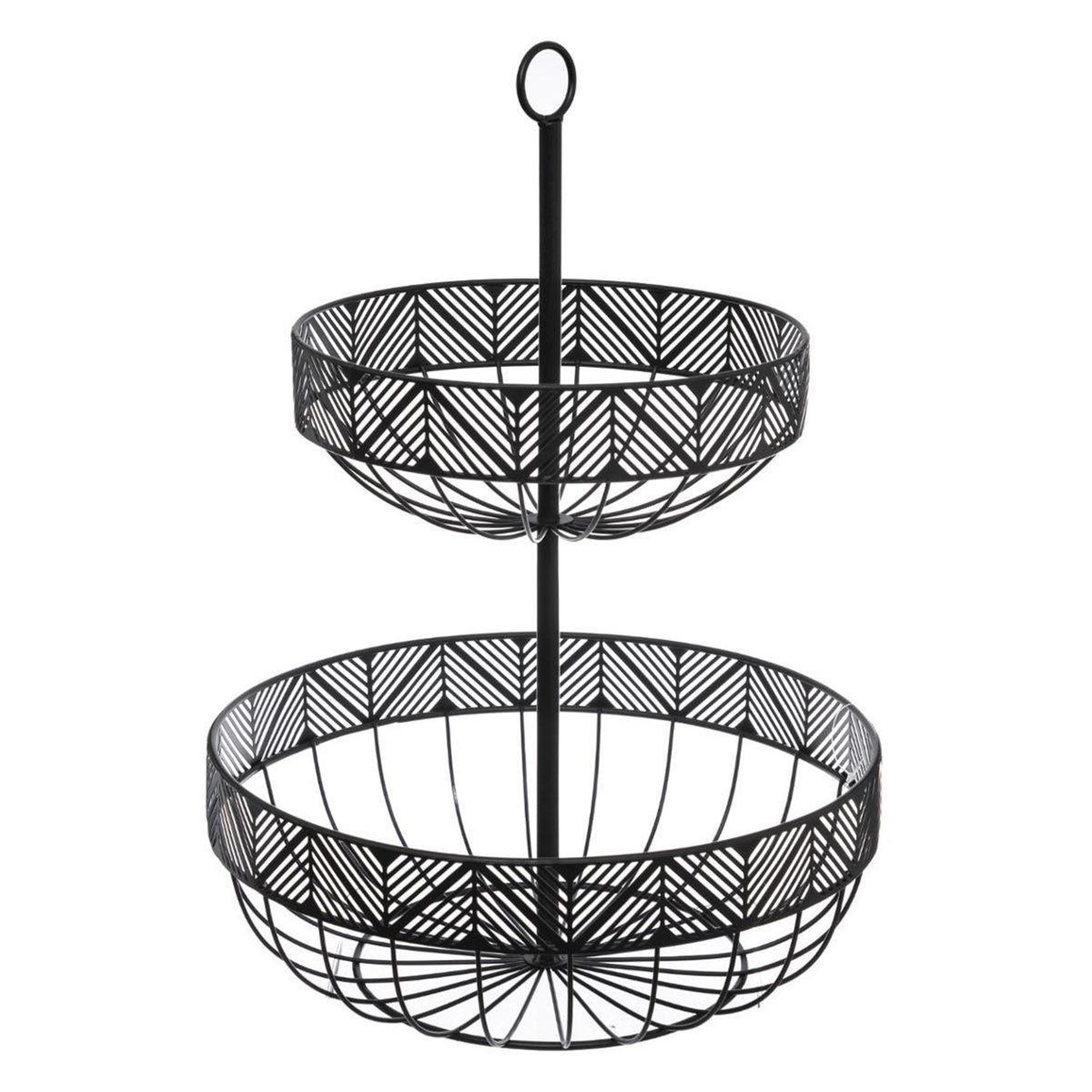 SECRET DE GOURMET Corbeille à fruits 2 étages métal  frise  42cm noir