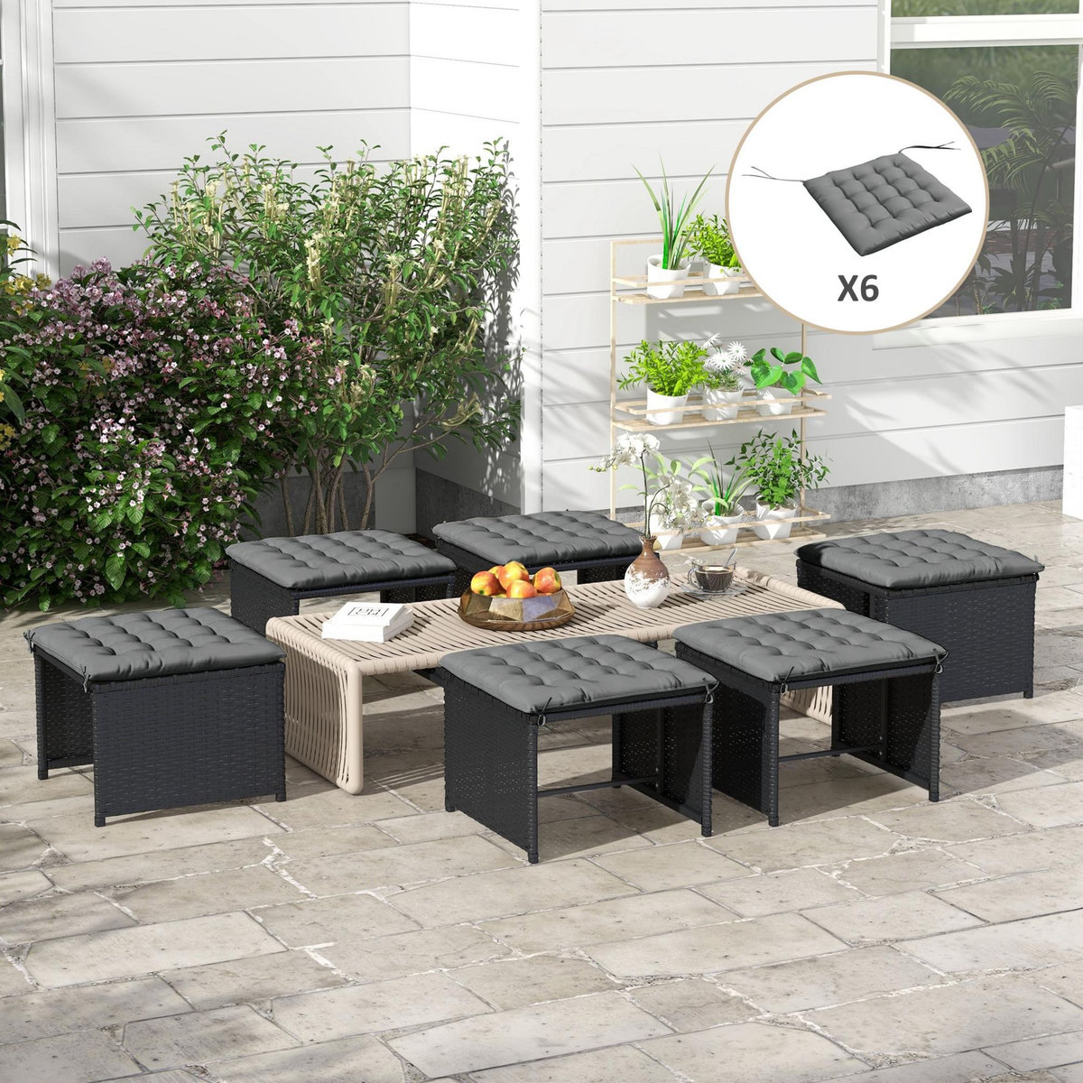 OUTSUNNY Lot de 6 coussins de chaises de jardin avec attaches gris