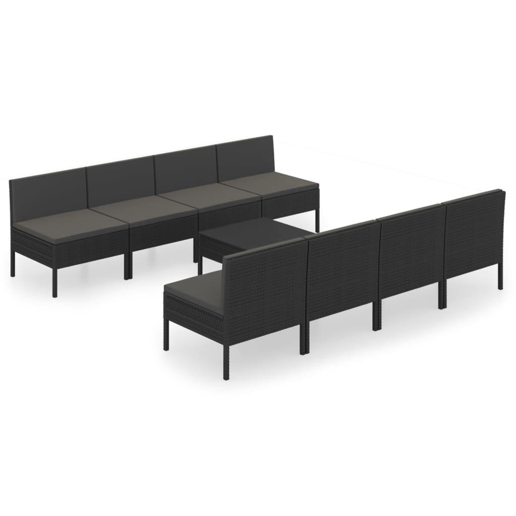 Voir la diapositive 2 : VIDAXL Salon de jardin 9 pcs avec coussins Resine tressee Noir