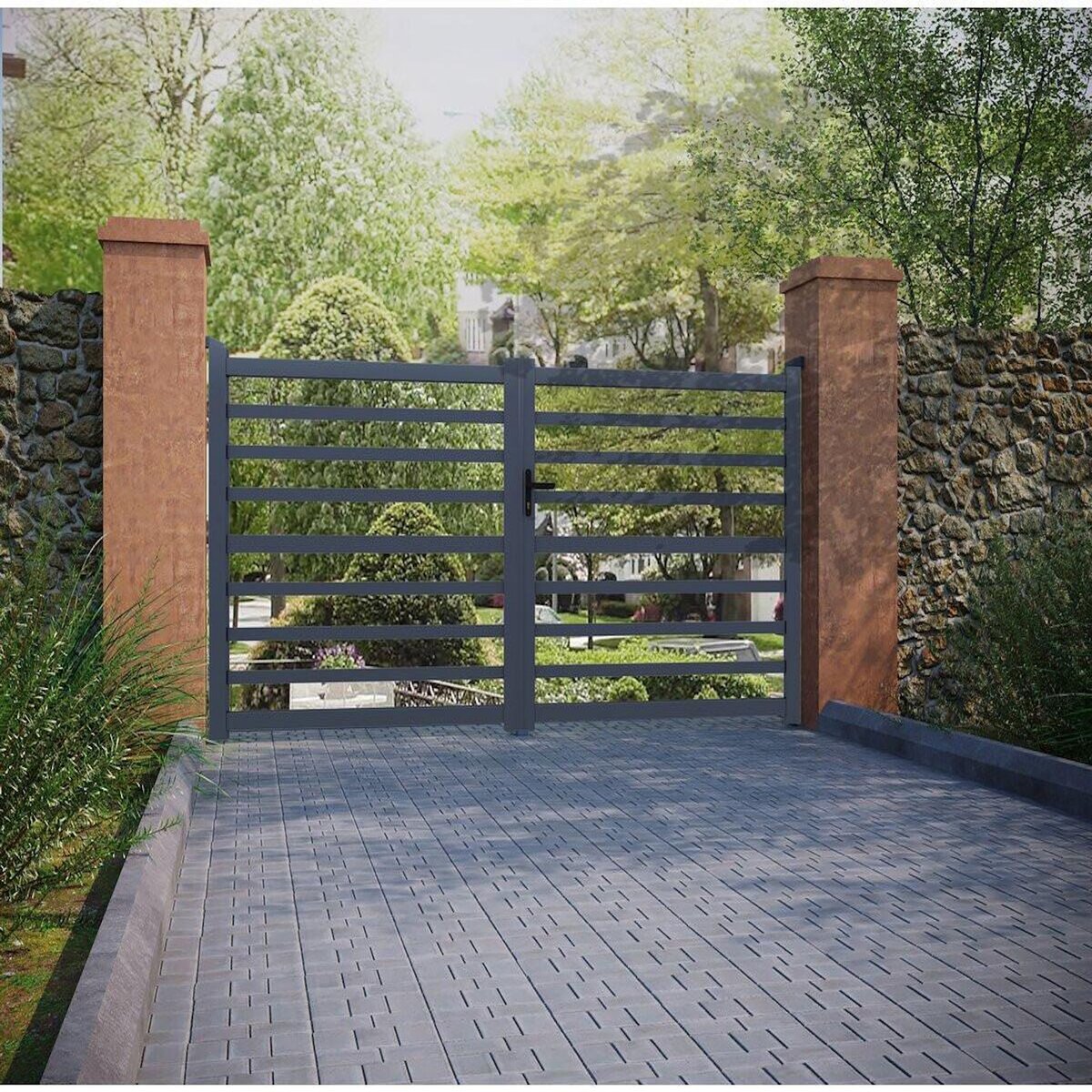 Habitat et Jardin Portail aluminium ajouré  Martin  - 300 x 120 cm - Gris