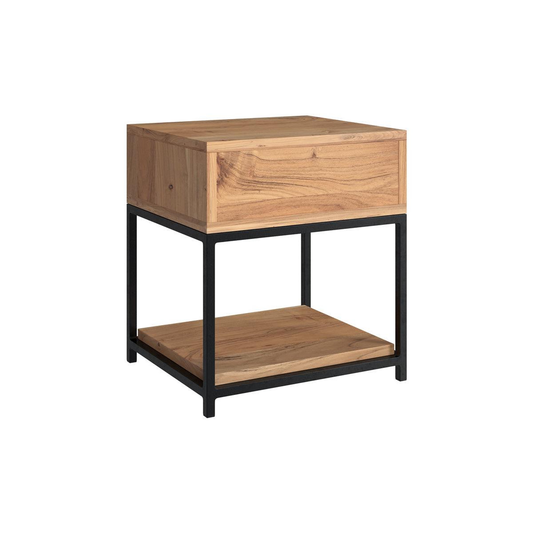 Voir la diapositive 2 : MAISON PAVANE Table de chevet en bois d'acacia et métal, 1 tiroir et 1 étagère-alabama