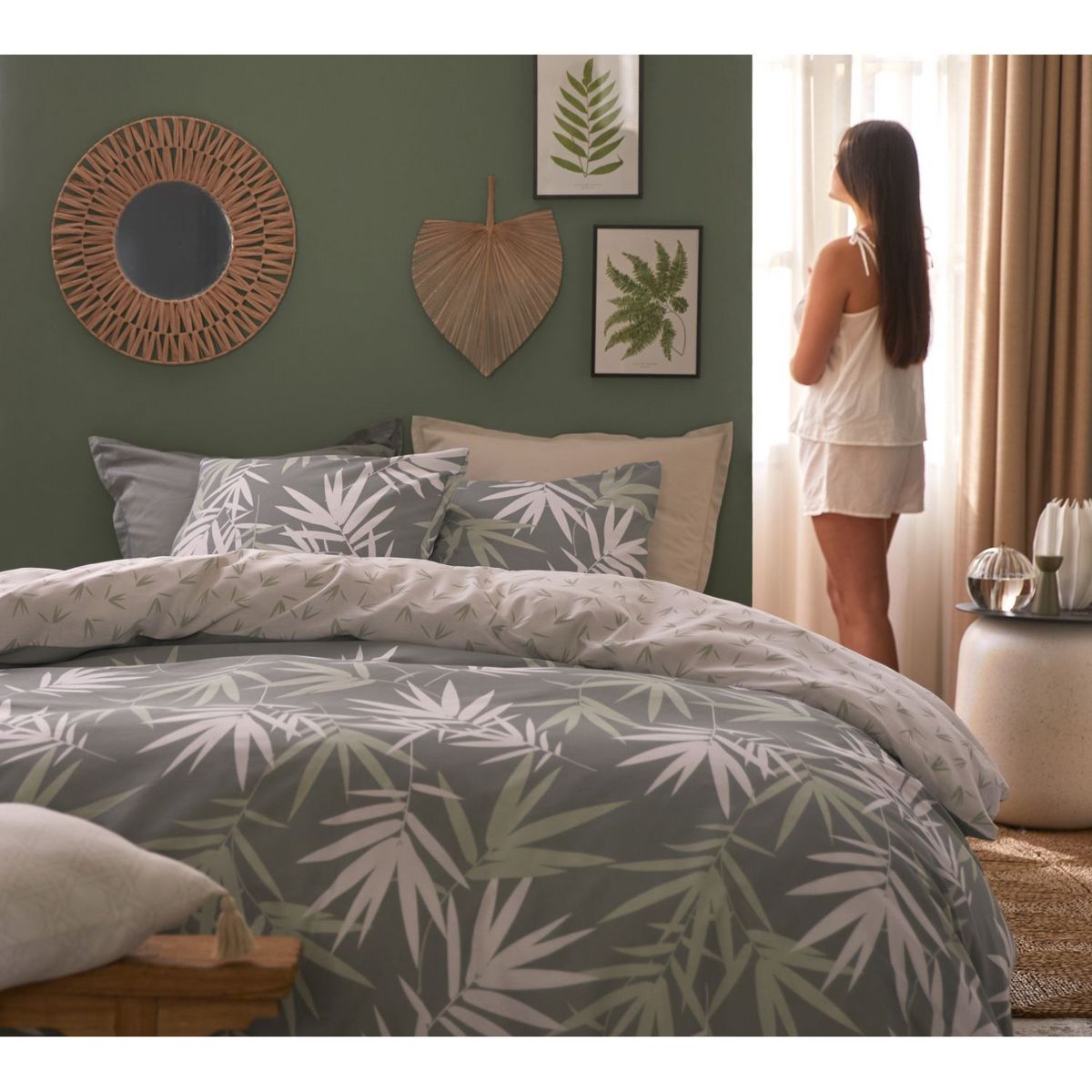 ACTUEL Parure housse de couette en polycoton motif tropical PADDY