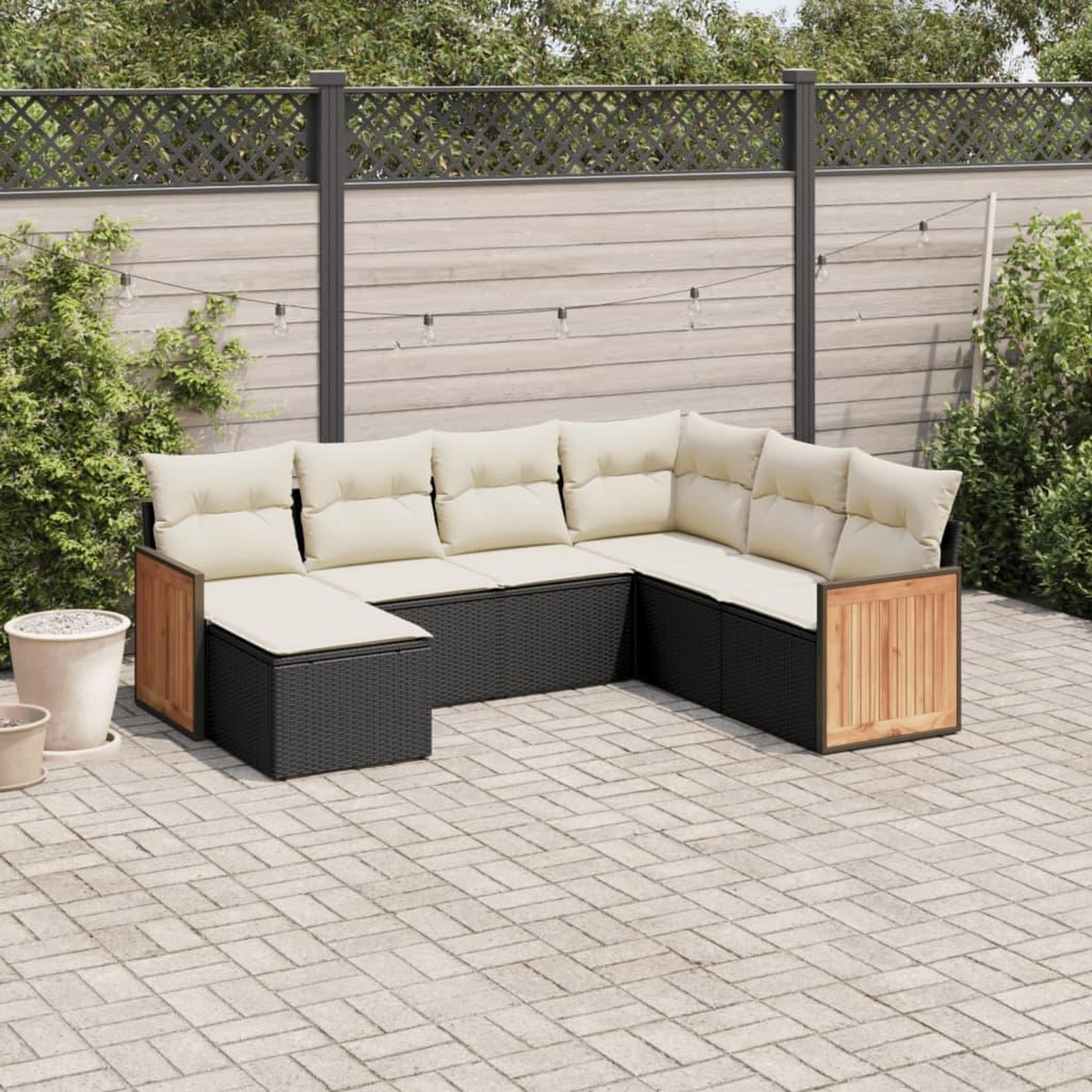 VIDAXL Salon de jardin 7 pcs avec coussins noir resine tressee