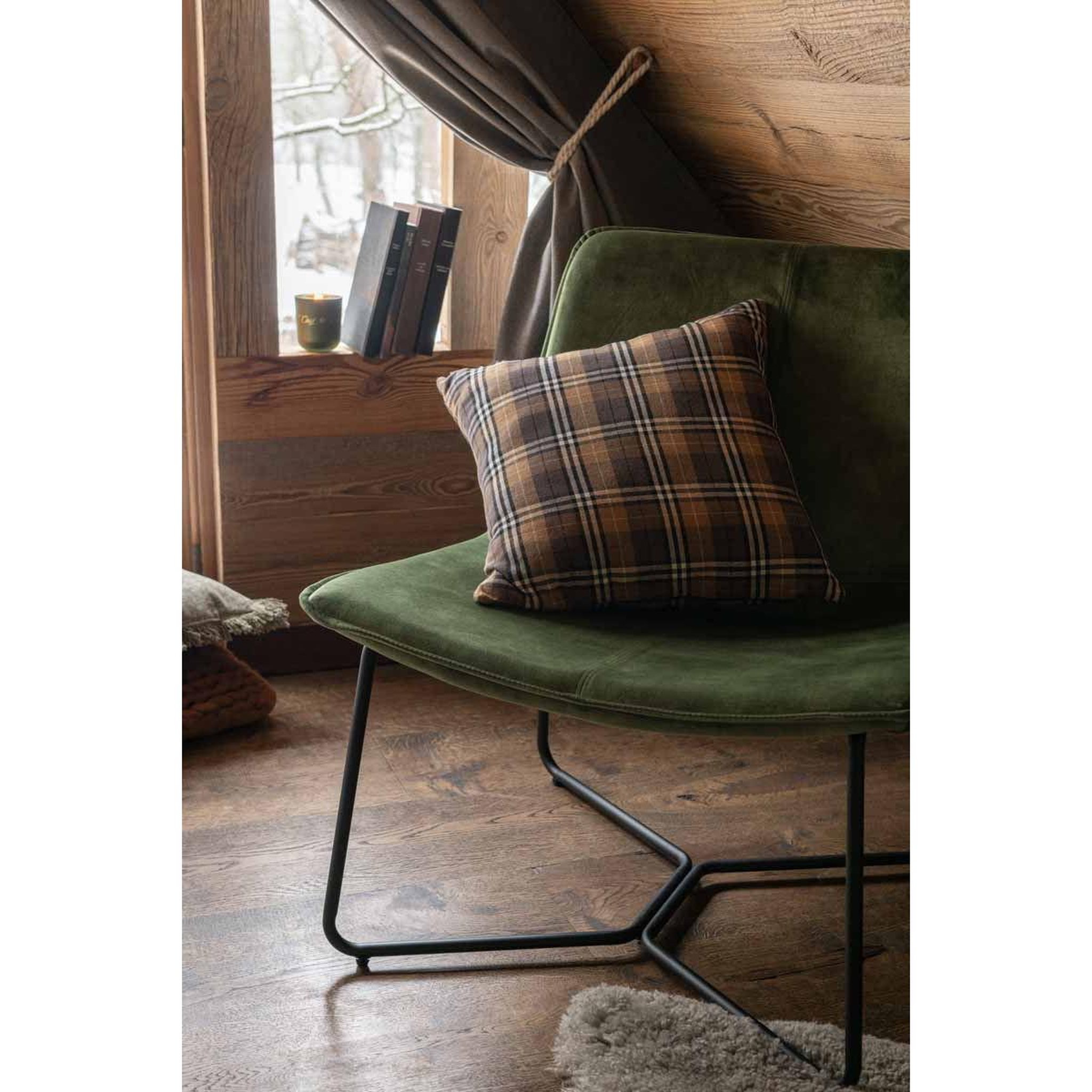Voir la diapositive 3 : J-LINE Coussin carré  quadrillage  38x38cm marron & ocre