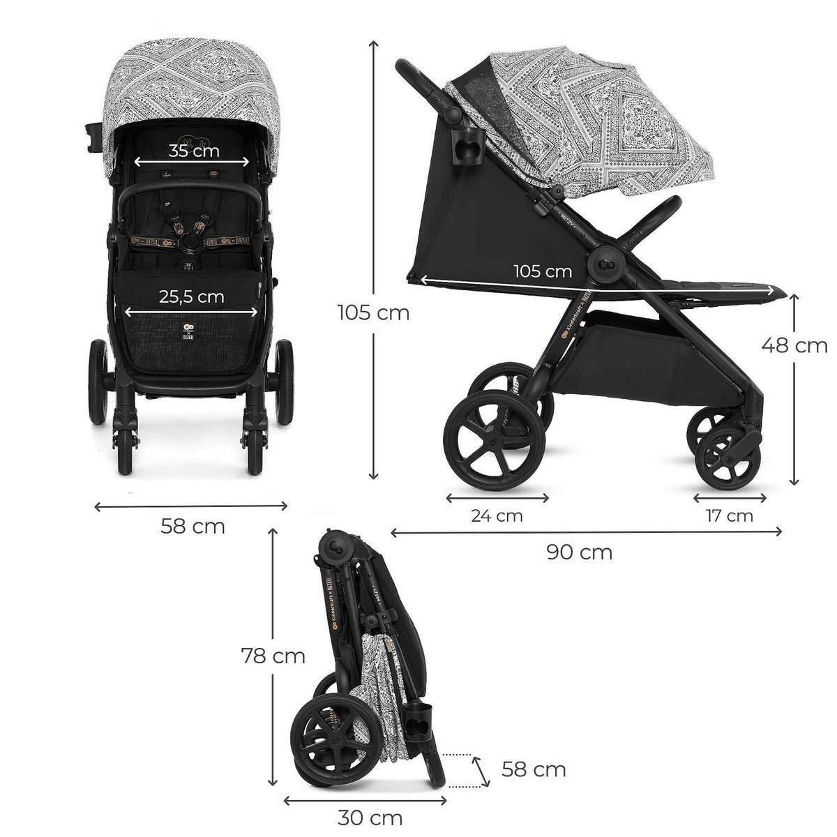 KINDERKRAFT Poussette compacte avec suspension et protection UPF50+ pour bébé
