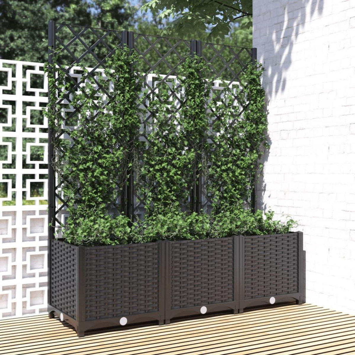 VIDAXL Jardiniere de jardin avec treillis Noir 120 x 40 x 136 cm PP