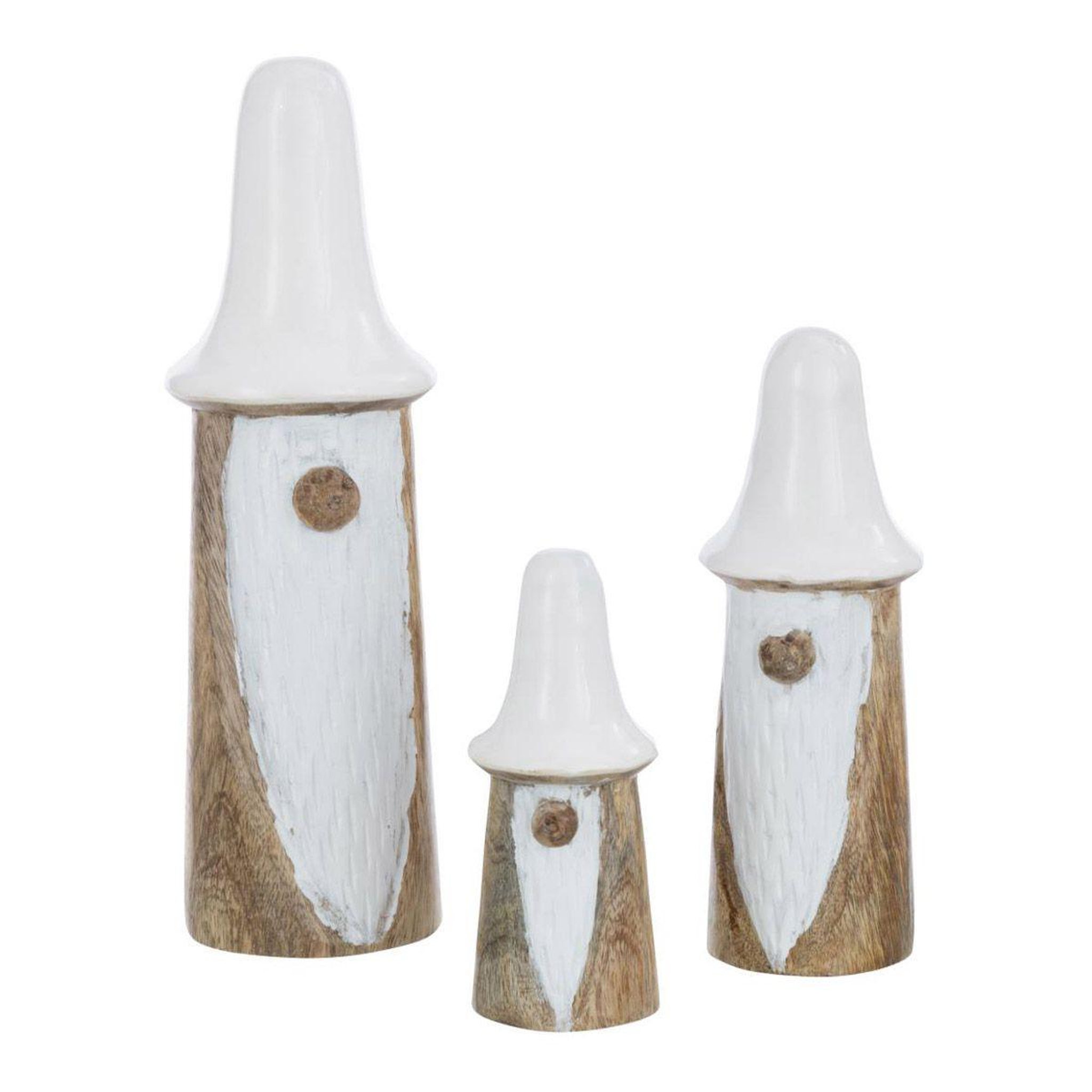 J-LINE Lot de 3 gnomes  champignons  25cm naturel & blanc