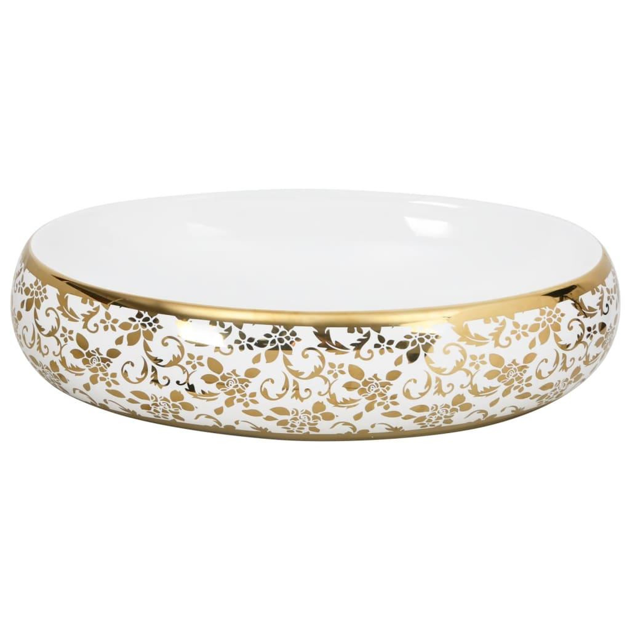 Voir la diapositive 4 : VIDAXL Vasque a poser blanc et dore ovale 59x40x15 cm ceramique
