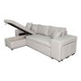 Voir la diapositive 8 : Canapé d'angle convertible avec coffre 3 places + 2 poufs à droite et étagère à gauche MACHA