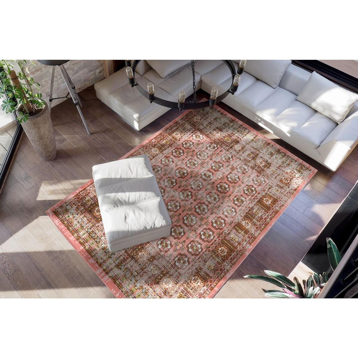 Paris Prix Tapis Antique Floral à Poils Courts  Ariya  Rouge