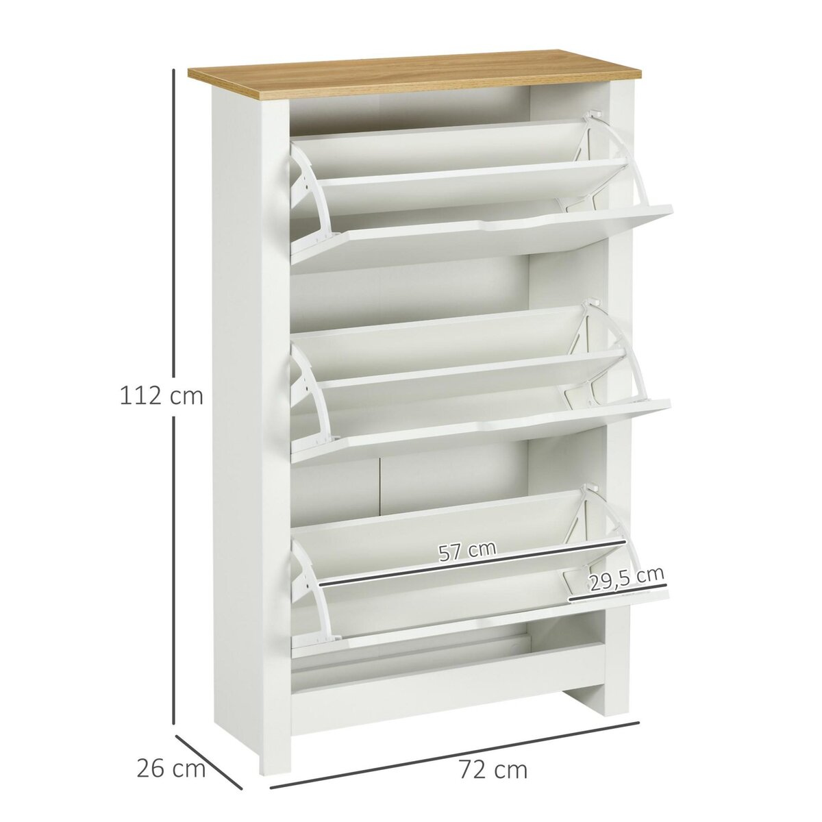 HOMCOM Armoire à chaussures 3 portes abattantes 2 compartiments panneaux particules blanc chêne