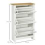 Voir la diapositive 5 : HOMCOM Armoire à chaussures 3 portes abattantes 2 compartiments panneaux particules blanc chêne