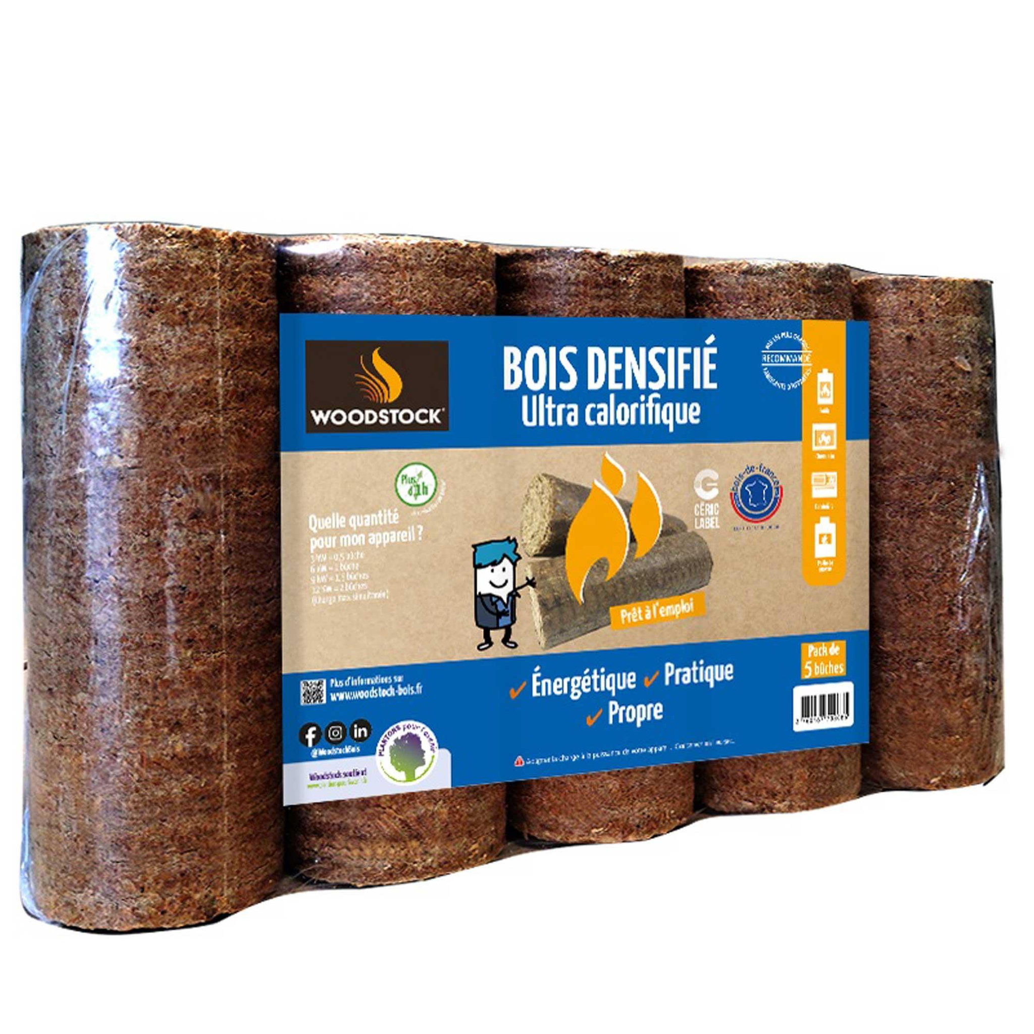 WOODSTOCK Bûche calorifique densifiée 7,5kg - woodstock - pack de 5