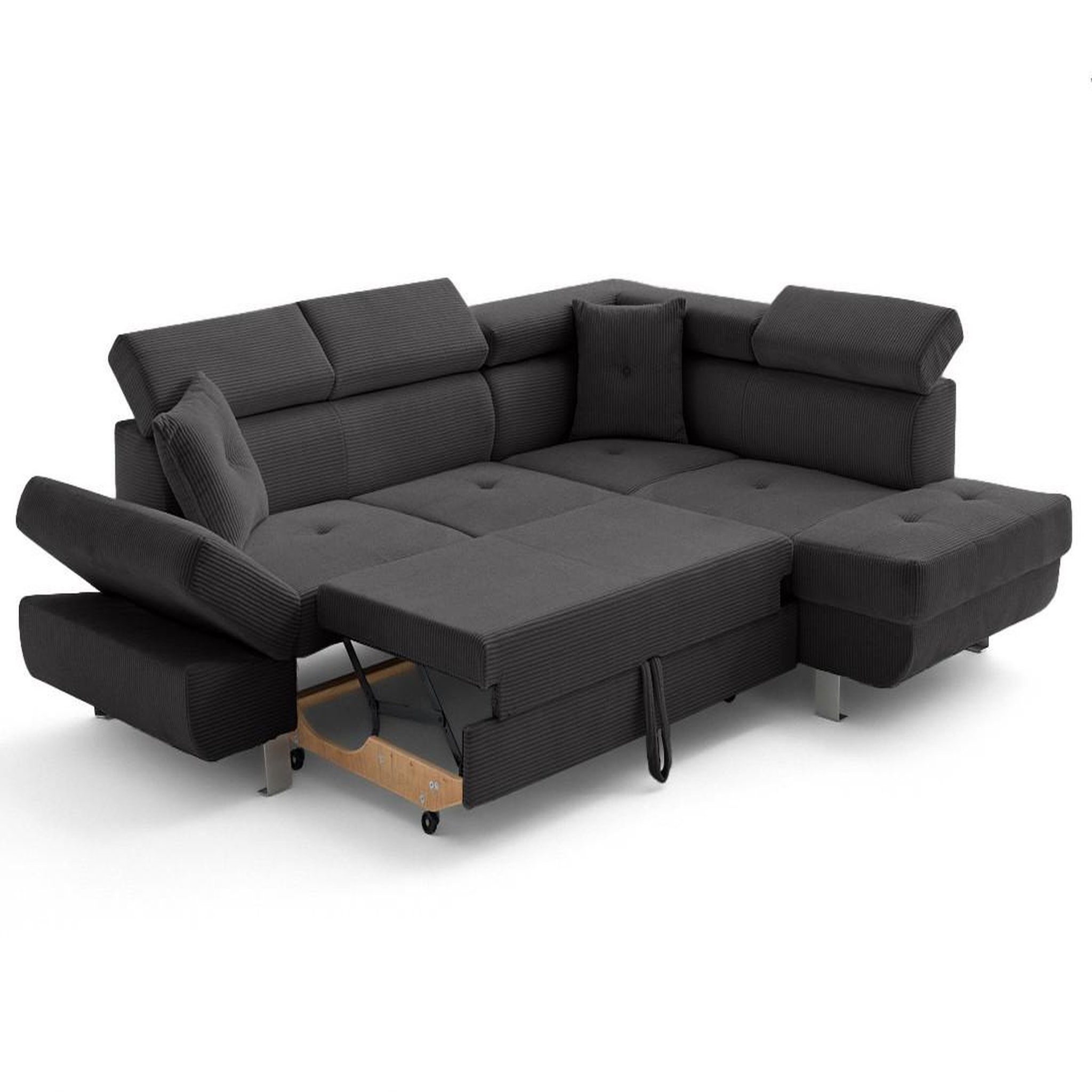 Voir la diapositive 3 : BEST MOBILIER Lisbona - canapé d'angle droit 5 places convertible avec têtières en velours côtelé
