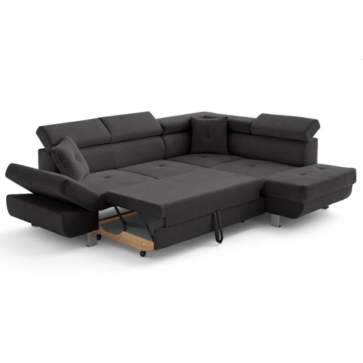 BEST MOBILIER Lisbona - canapé d'angle droit 5 places convertible avec têtières en velours côtelé