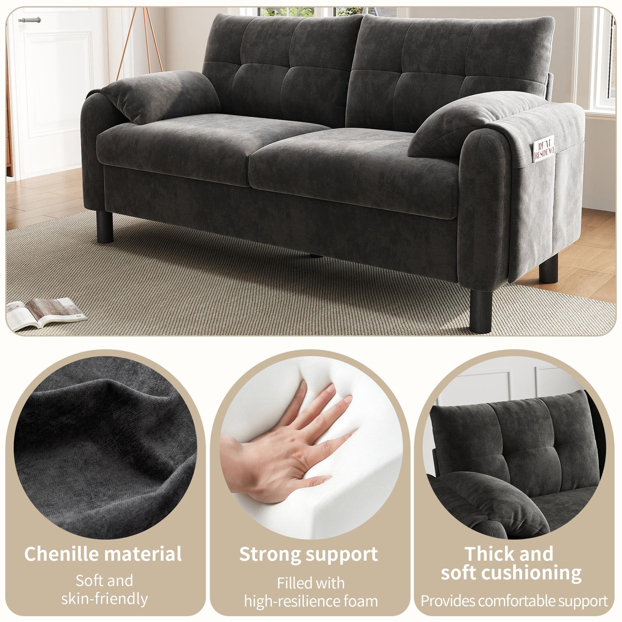 Voir la diapositive 5 : MERAX Canapé droit fixe 2 places tissu
